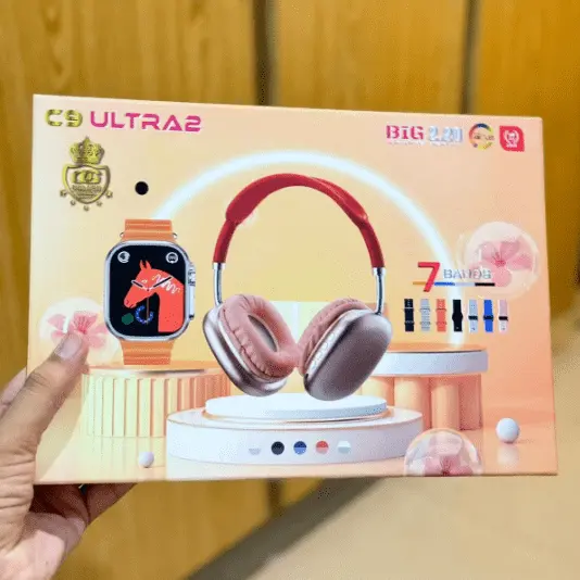 C9 Ultra 2 smart watch with P9 Wireless Headphones and 7 straps At Best Price In Pakistan - Qureshi Products